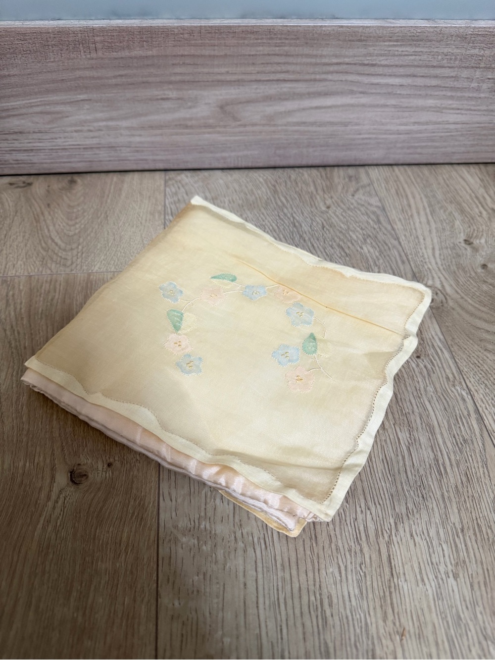Vintage Quilted Satin Lingerie Case | Pastel Floral Embroidered Hanky Holder